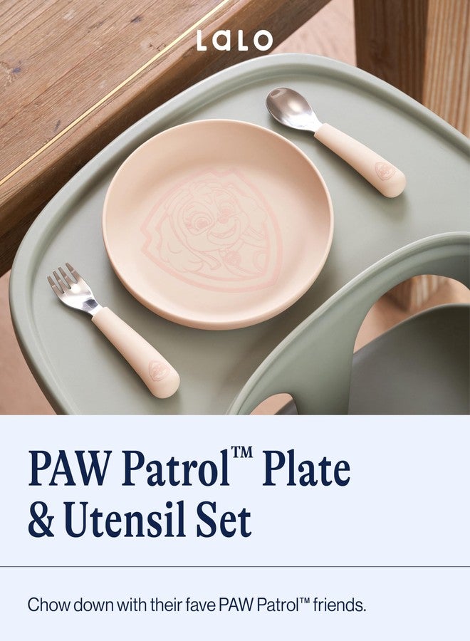 Lalo PAW Patrol Plate & Utensil Set For Kids - Dishwasher Safe Toddler Dinnerware Set - BPA Free for Over 12 Months - Includes Plate, Ergonomic Spoon and Fork - 3 Pieces - Skye - Image 2